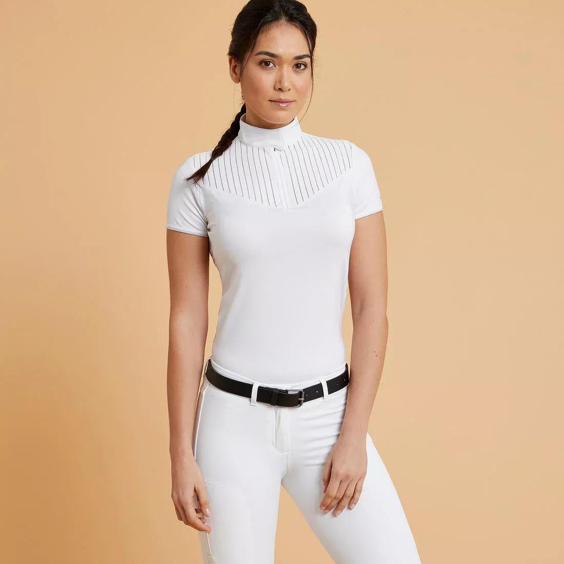 Women Horse Riding Short-Sleeved Competition - Polo 500, Snow White, , large image number 0