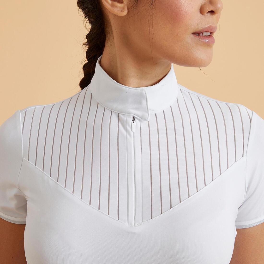Women Horse Riding Short-Sleeved Competition - Polo 500, Snow White, No Color, large image number 2
