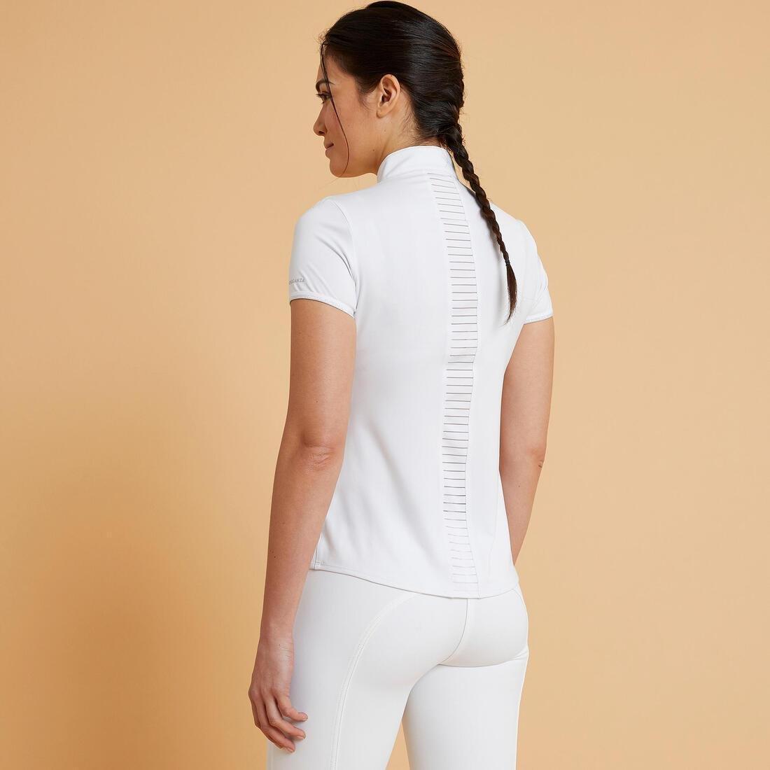 Women Horse Riding Short-Sleeved Competition - Polo 500, Snow White, No Color, large image number 3