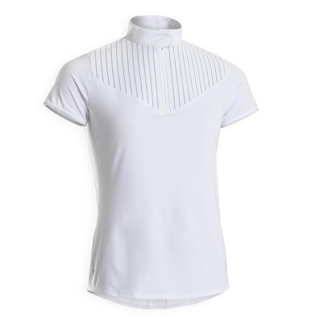 Women Horse Riding Short-Sleeved Competition - Polo 500, Snow White, No Color, medium