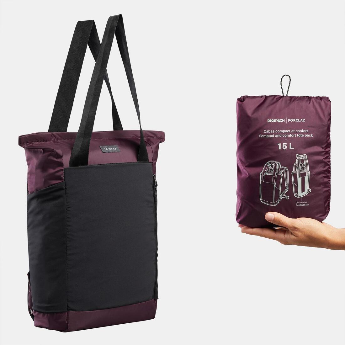 BURGUNDY PURPLE 2in1 tote bag 15L - Travel, No Color, large image number 9