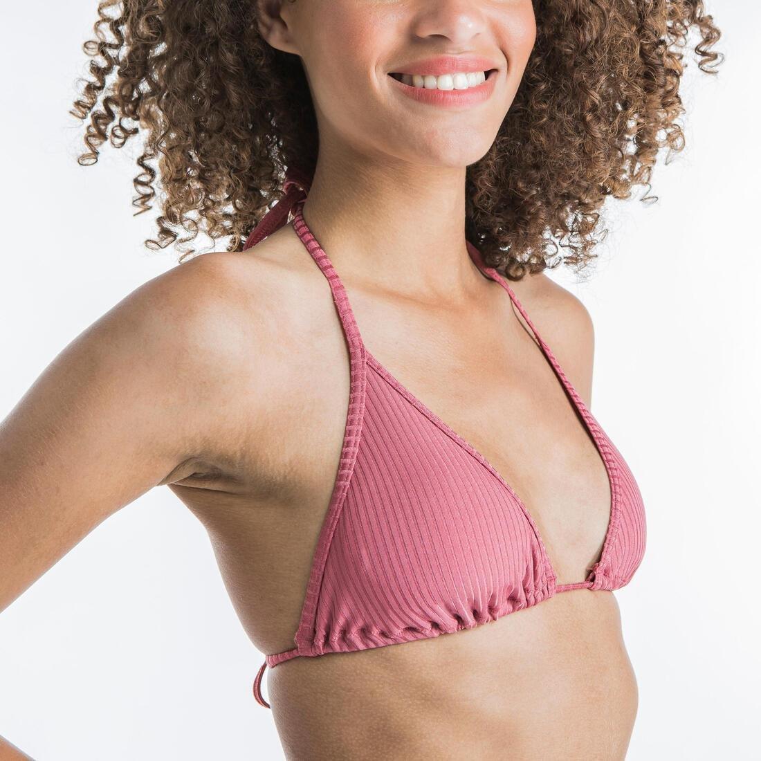 OLD PINK WOMEN'S SLIDING TRIANGLE BIKINI SWIMSUIT TOP MAE - Ribbed, No Color, large image number 3