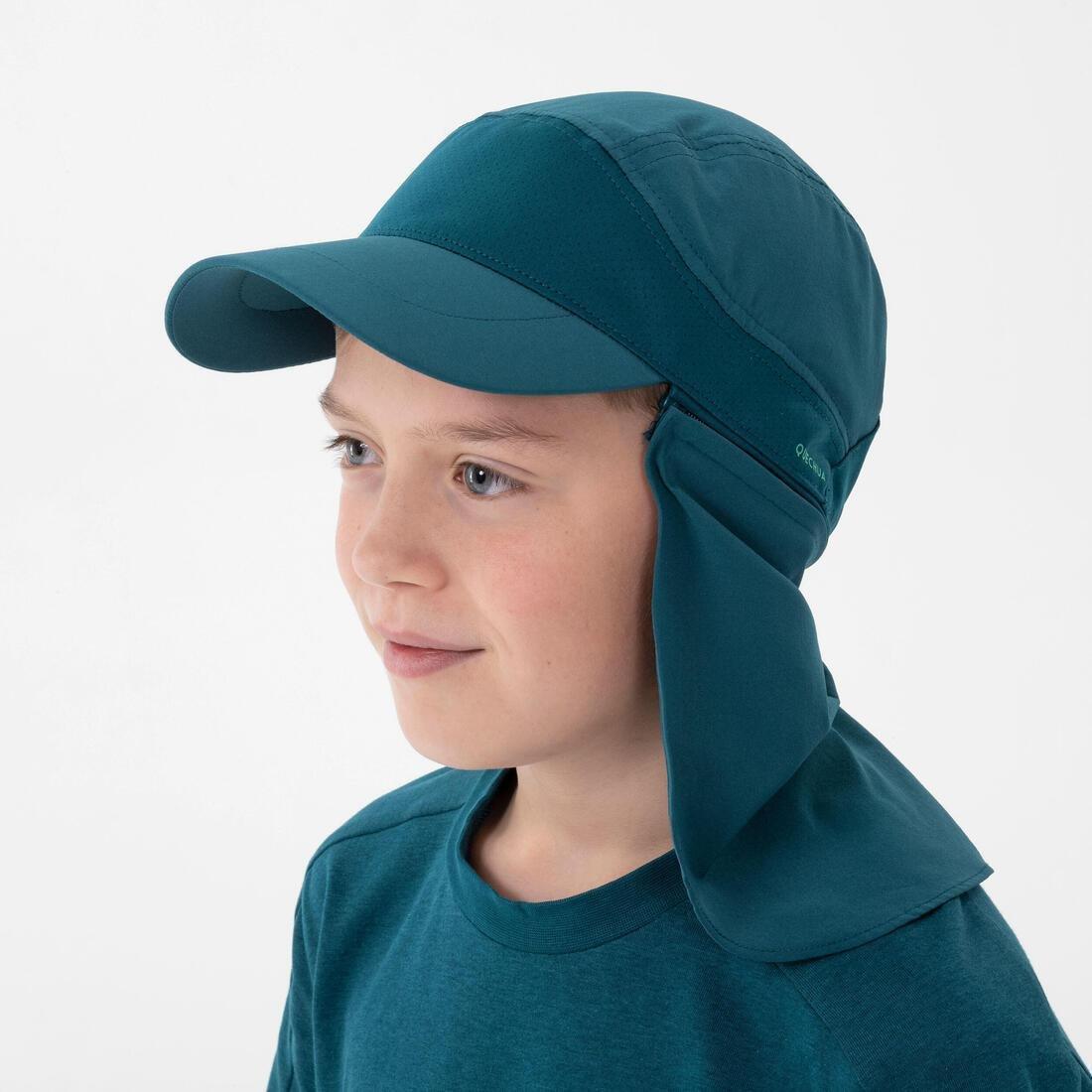 TEAL BLUE Long-neck hiking cap, 7-15 years, MH900 - Blue, No Color, large image number 4