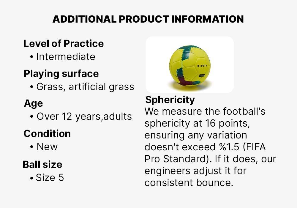 Hybrid Size 5 Football F500 Light, Yellow, No Color, large image number 16