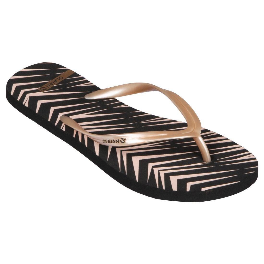 TO100 Women's Flip-Flops, Maupiti Print, Black, No Color, medium