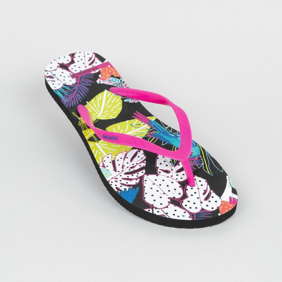 TO100 Women's Flip-Flops, Maupiti Print, Black, No Color, large image number 3
