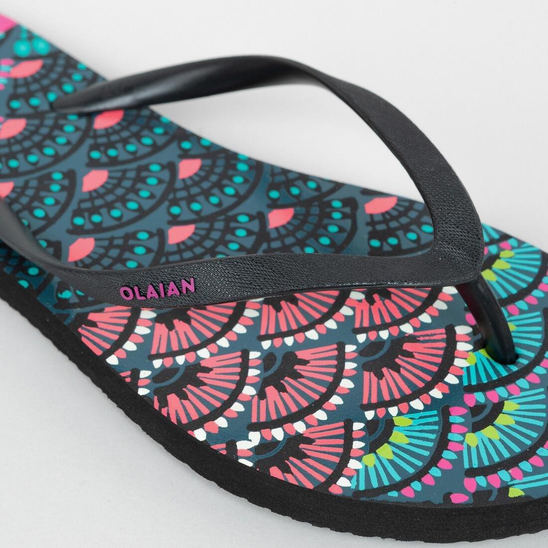 TO100 Women's Flip-Flops, Maupiti Print, Black, No Color, large image number 6
