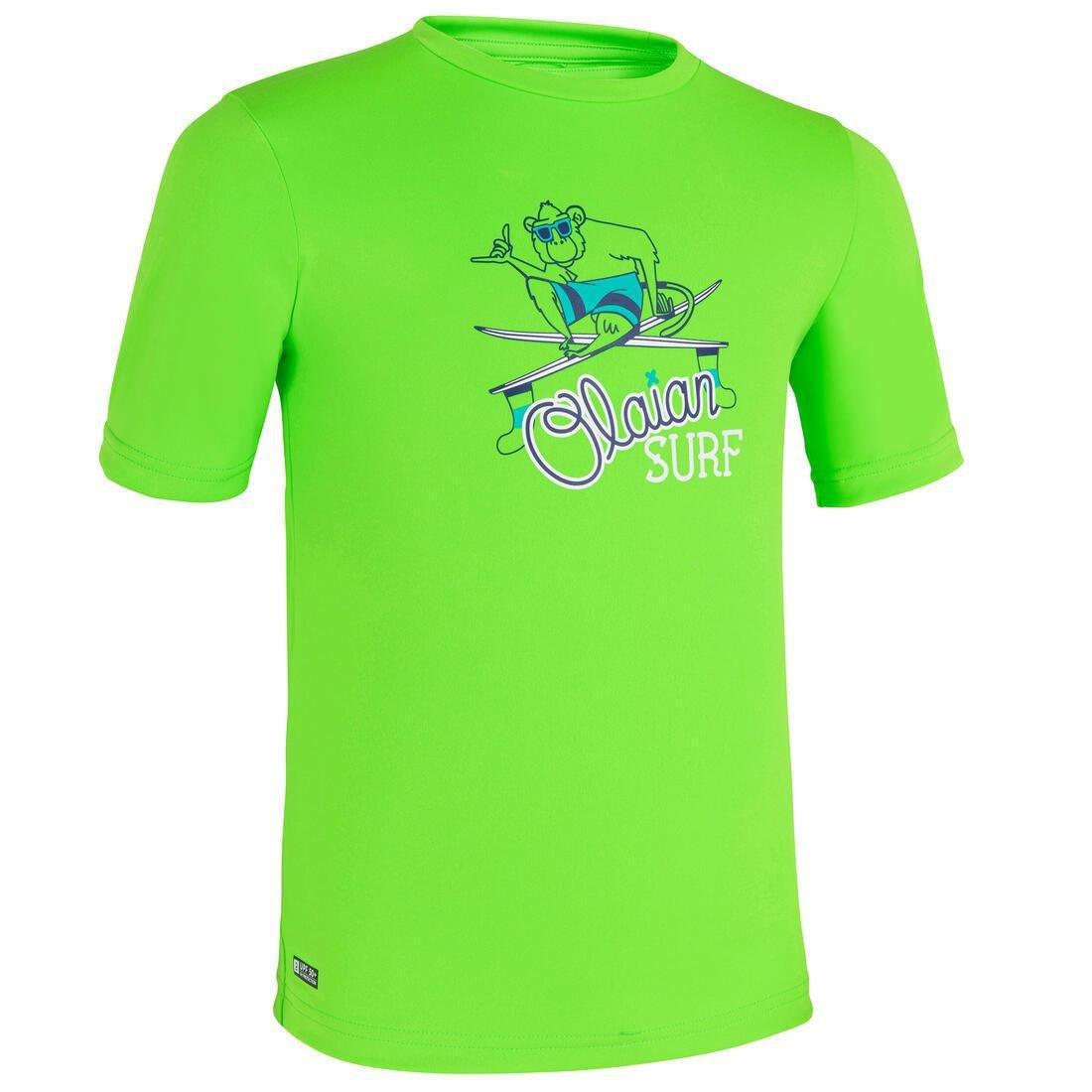 OLAIAN - Kids Surfing Anti-V Printed Water T-Shirt, Fluo Lime