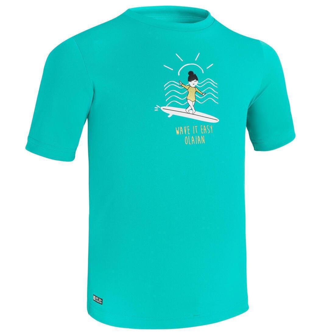 OLAIAN - Kids Surfing Anti-V Printed Water T-Shirt, Caribbean Blue