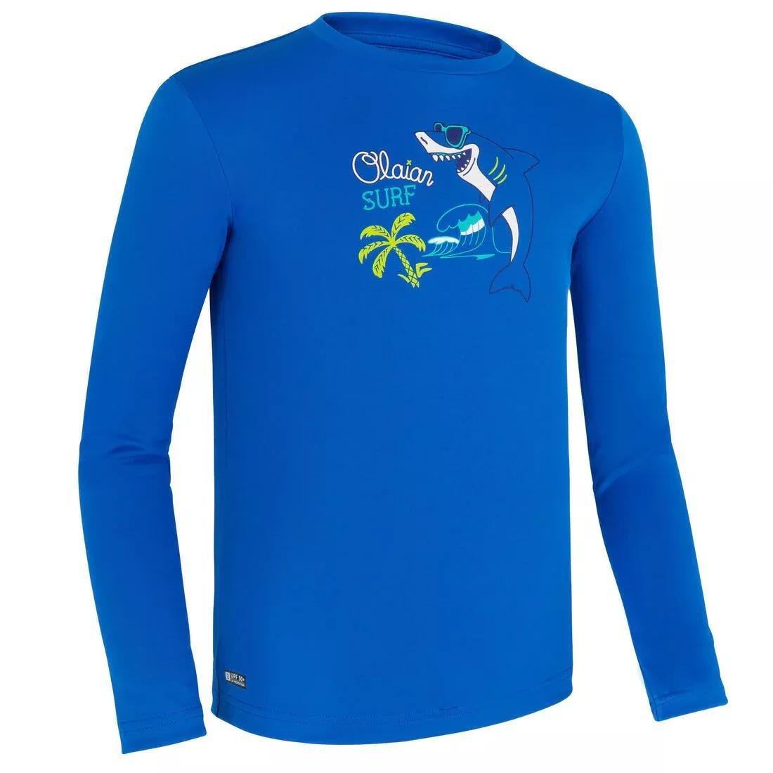 Kids Surfing Anti-Uv Long-Sleeved Printed Water T-Shirt, Blue, , large image number 2