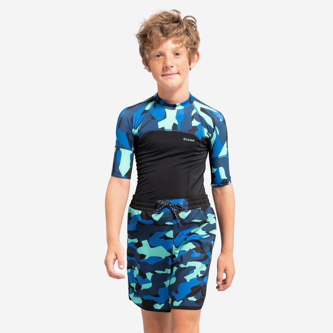 Kids Boys Short-Sleeved Sun Top, Blue, No Color, large image number 1