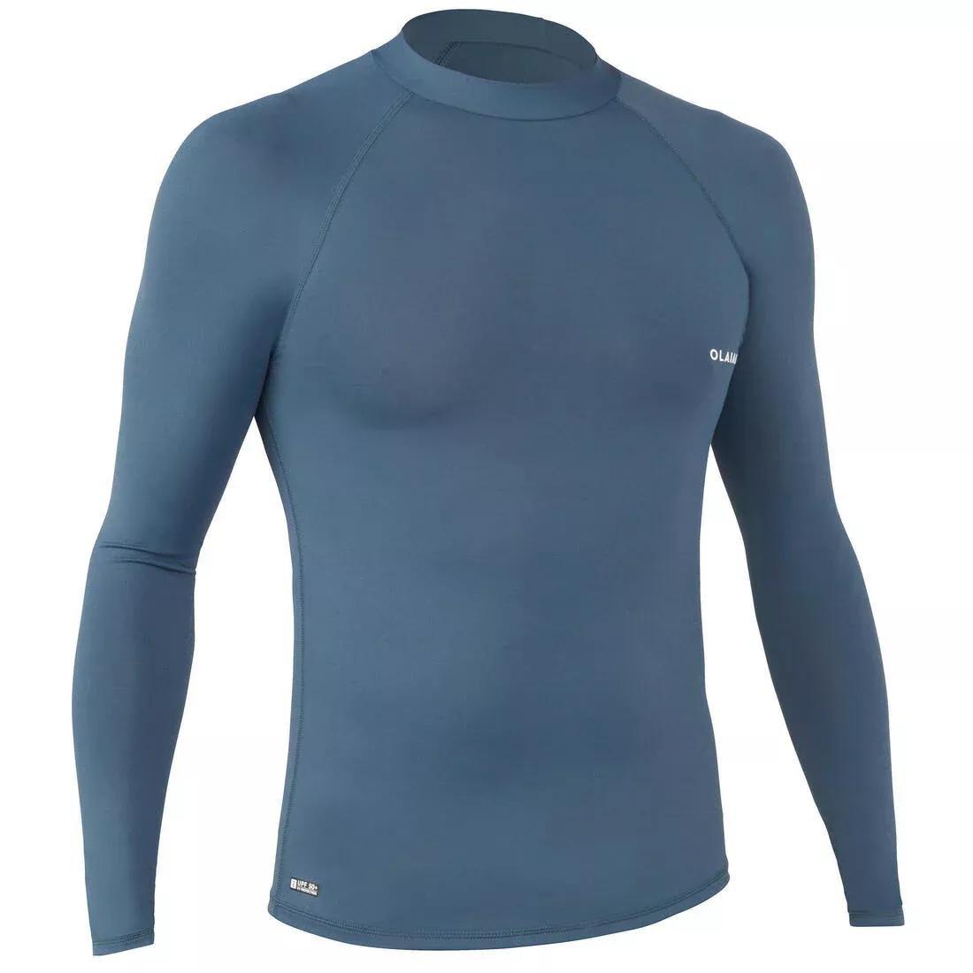 Men Long Sleeve Uv Protection Surfing Top T-Shirt - 100, Hurricane Blue, No Color, medium