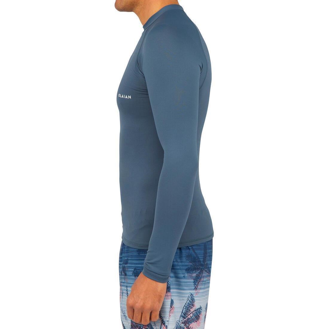 Men Long Sleeve Uv Protection Surfing Top T-Shirt - 100, Hurricane Blue, No Color, large image number 6