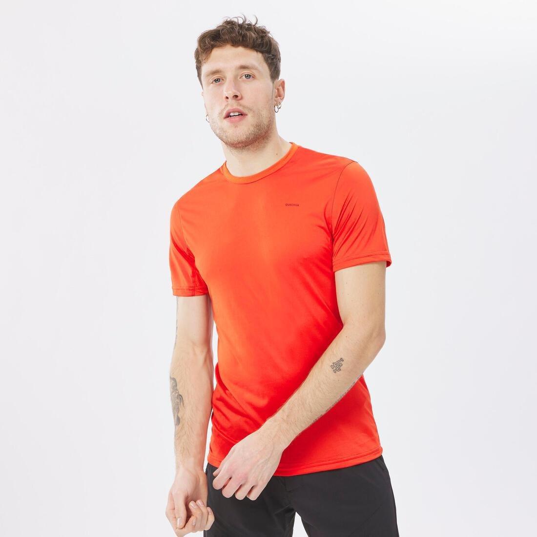 Men Synthetic Short-Sleeved Hiking T-Shirt  Mh100, Orange, No Color, large