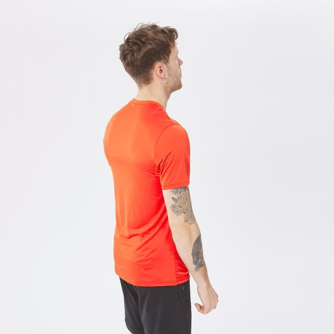 QUECHUA - Men Synthetic Short-Sleeved Hiking T-Shirt  Mh100, Orange