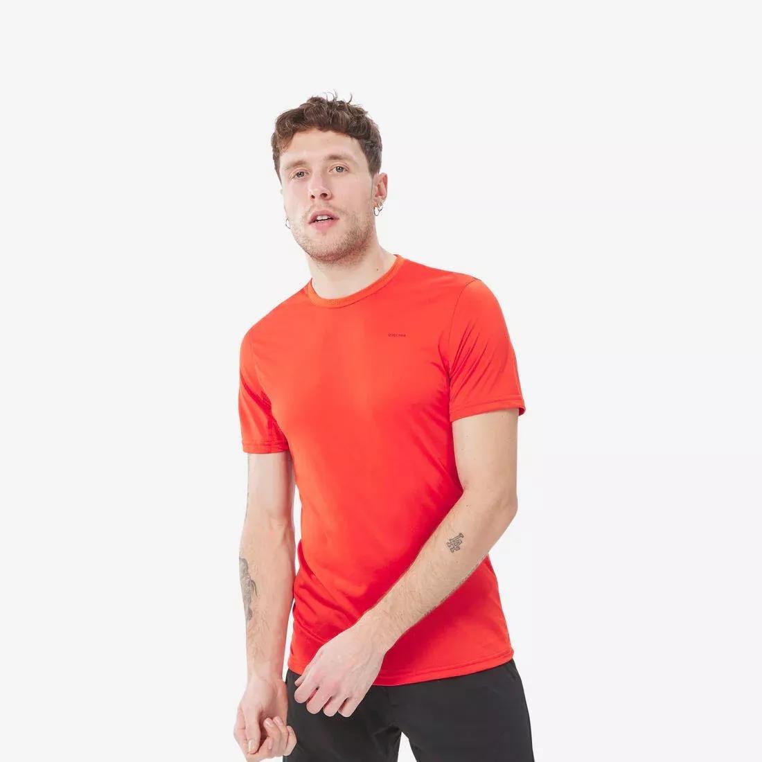 QUECHUA - Men Synthetic Short-Sleeved Hiking T-Shirt  Mh100, Orange