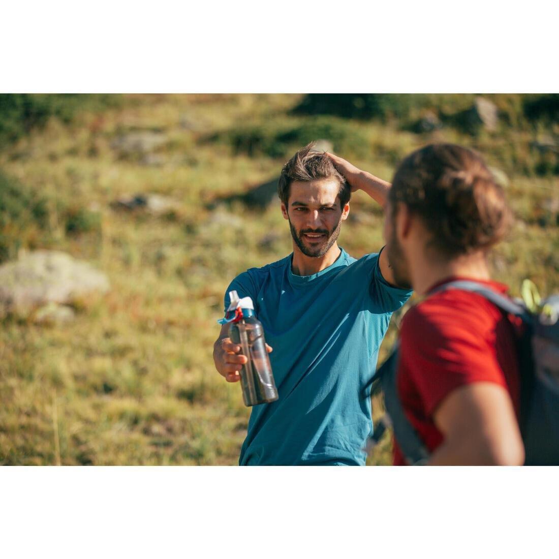 QUECHUA - Men Synthetic Short-Sleeved Hiking T-Shirt  Mh100, Orange