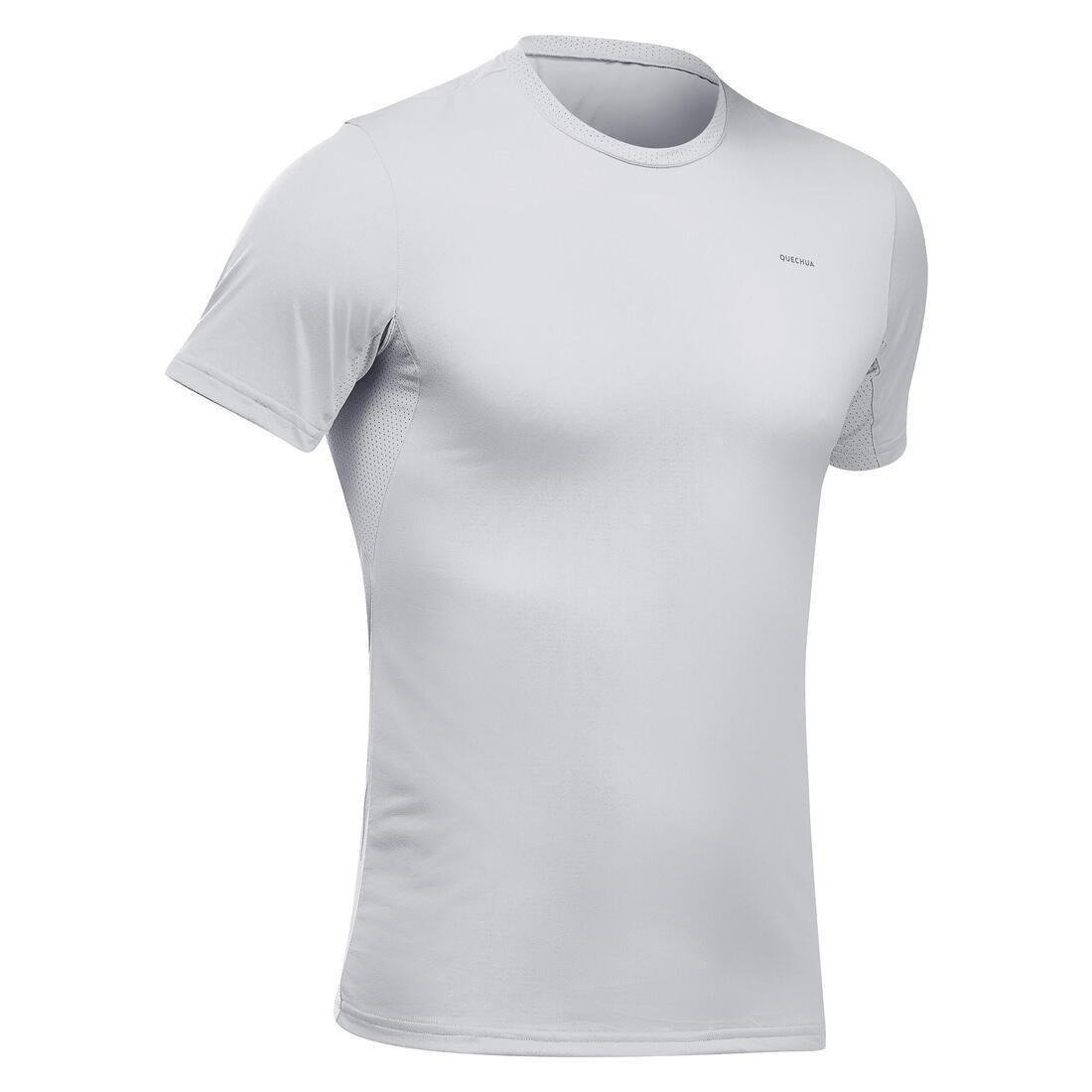 QUECHUA - Men Synthetic Short-Sleeved Hiking T-Shirt  Mh100, Grey