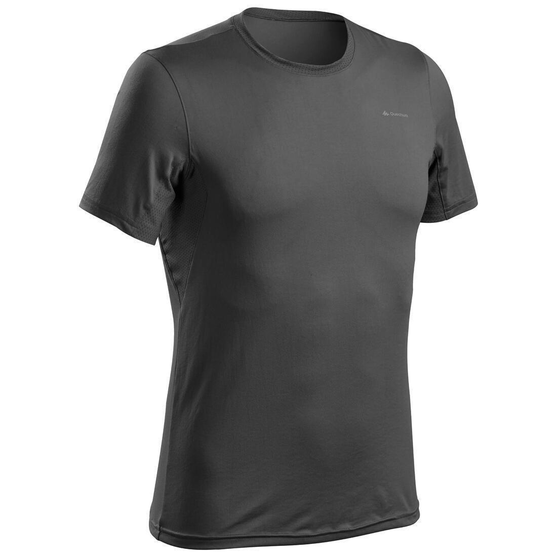 QUECHUA - Men Synthetic Short-Sleeved Hiking T-Shirt  Mh100, Grey