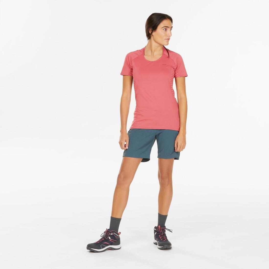 Women's Mountain Walking Short-Sleeved T-Shirt MH500, Old Pink, 5401_000, large image number 2