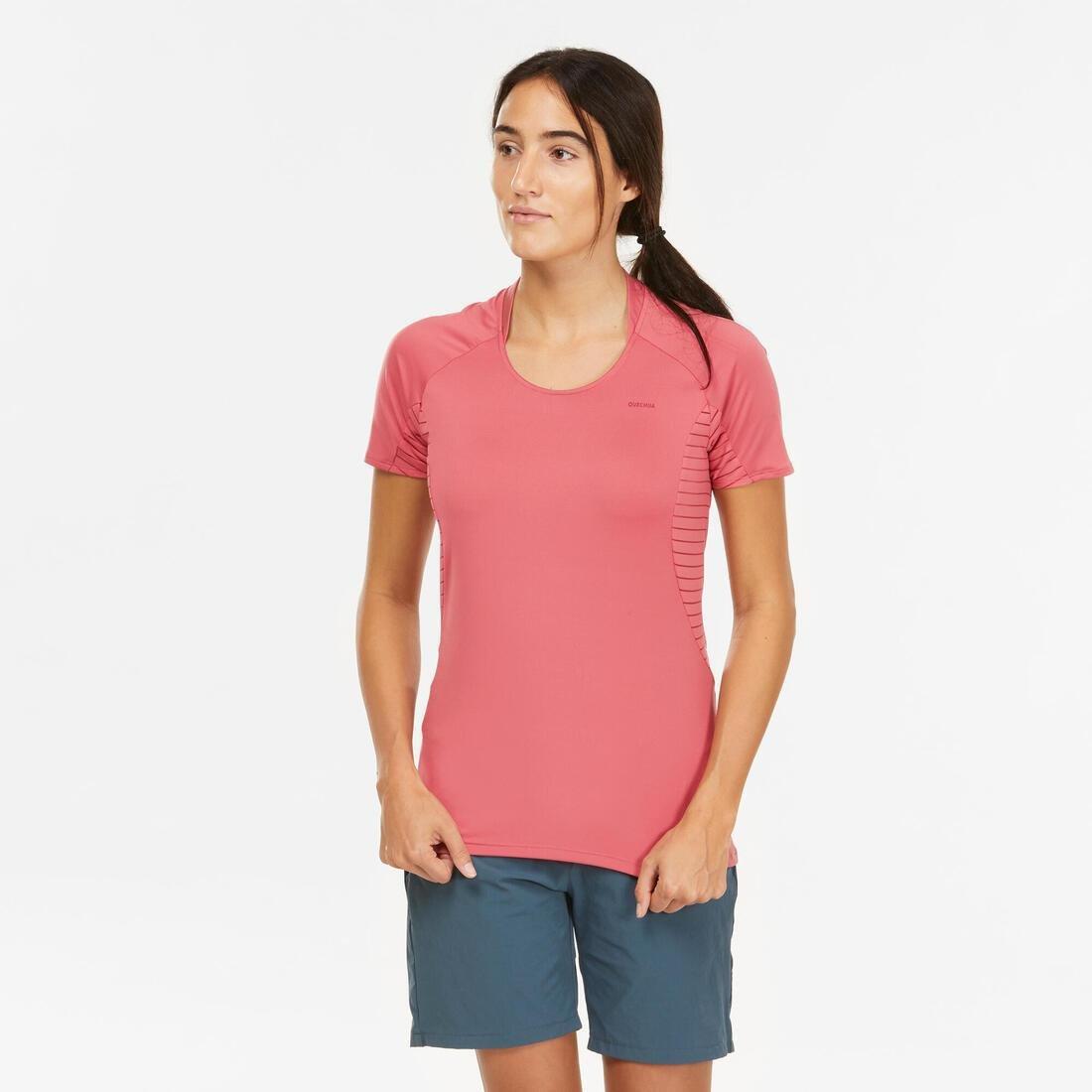 QUECHUA - Women Mountain Walking Short-Sleeved T-Shirt - Mh500, Pink