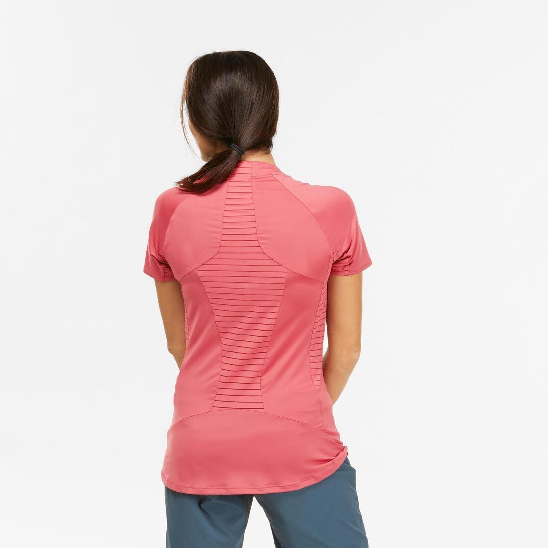 Women's Mountain Walking Short-Sleeved T-Shirt MH500, Old Pink, 5401_000, large image number 4