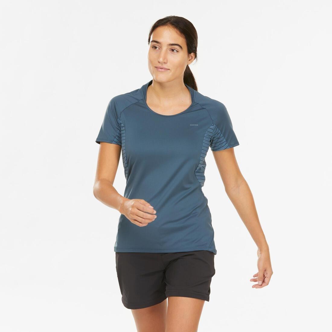 QUECHUA - Women's Mountain Walking Short-Sleeved T-Shirt MH500, Frozen Cedar