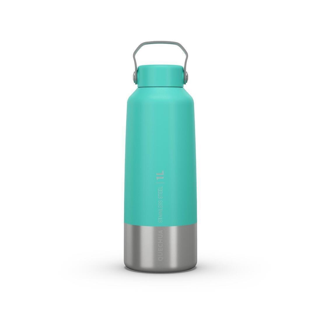 Hiking Stainless Steel Water Bottle With Screw Top Mh100 1L, Blue, No Color, large image number 0
