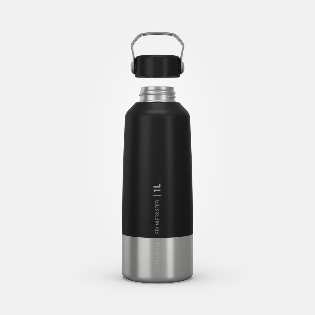 Hiking Stainless Steel Water Bottle with Screw Top MH100 , Carbon Grey, No Color, large image number 1