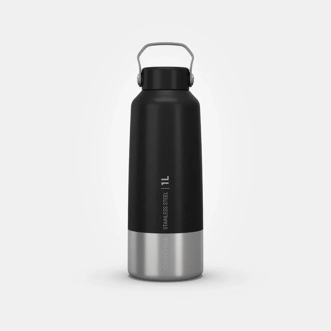 Hiking Stainless Steel Water Bottle with Screw Top MH100 , Carbon Grey, No Color, large image number 13
