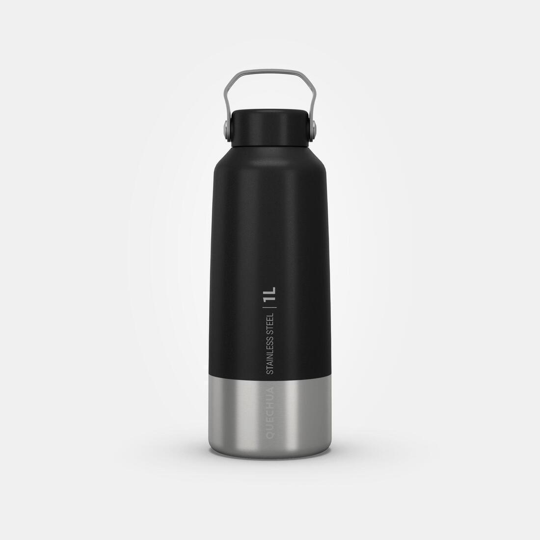 QUECHUA - Hiking Stainless Steel Water Bottle with Screw Top MH100 , Carbon Grey