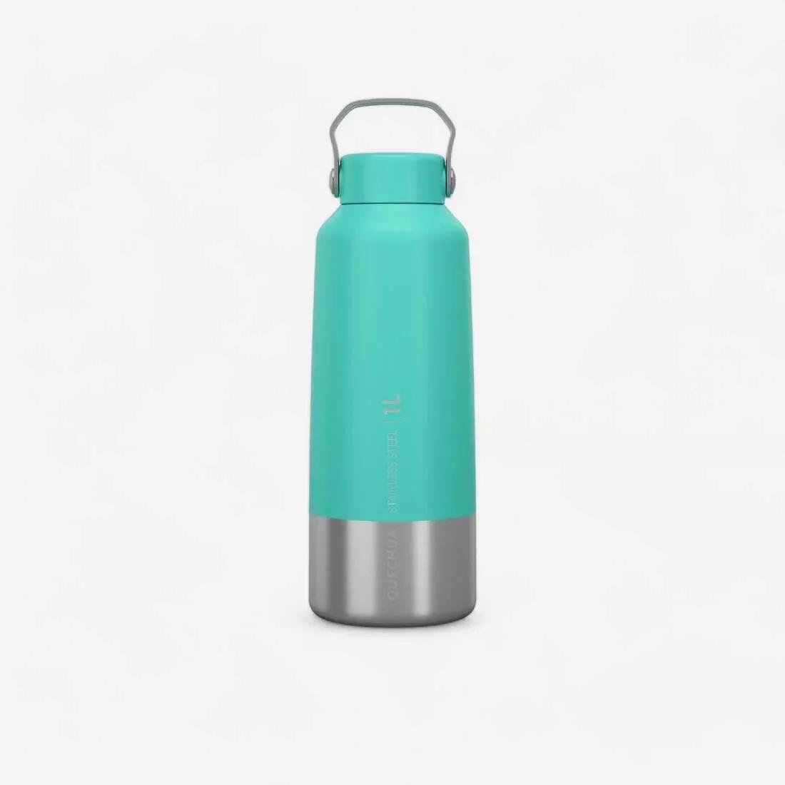 QUECHUA - Hiking Stainless Steel Water Bottle with Screw Top MH100 , Carbon Grey