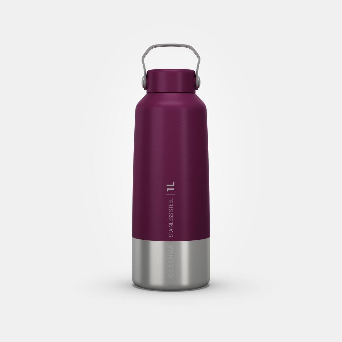 Hiking Stainless Steel Water Bottle With Screw Top - Mh100 1L, White, No Color, large image number 3