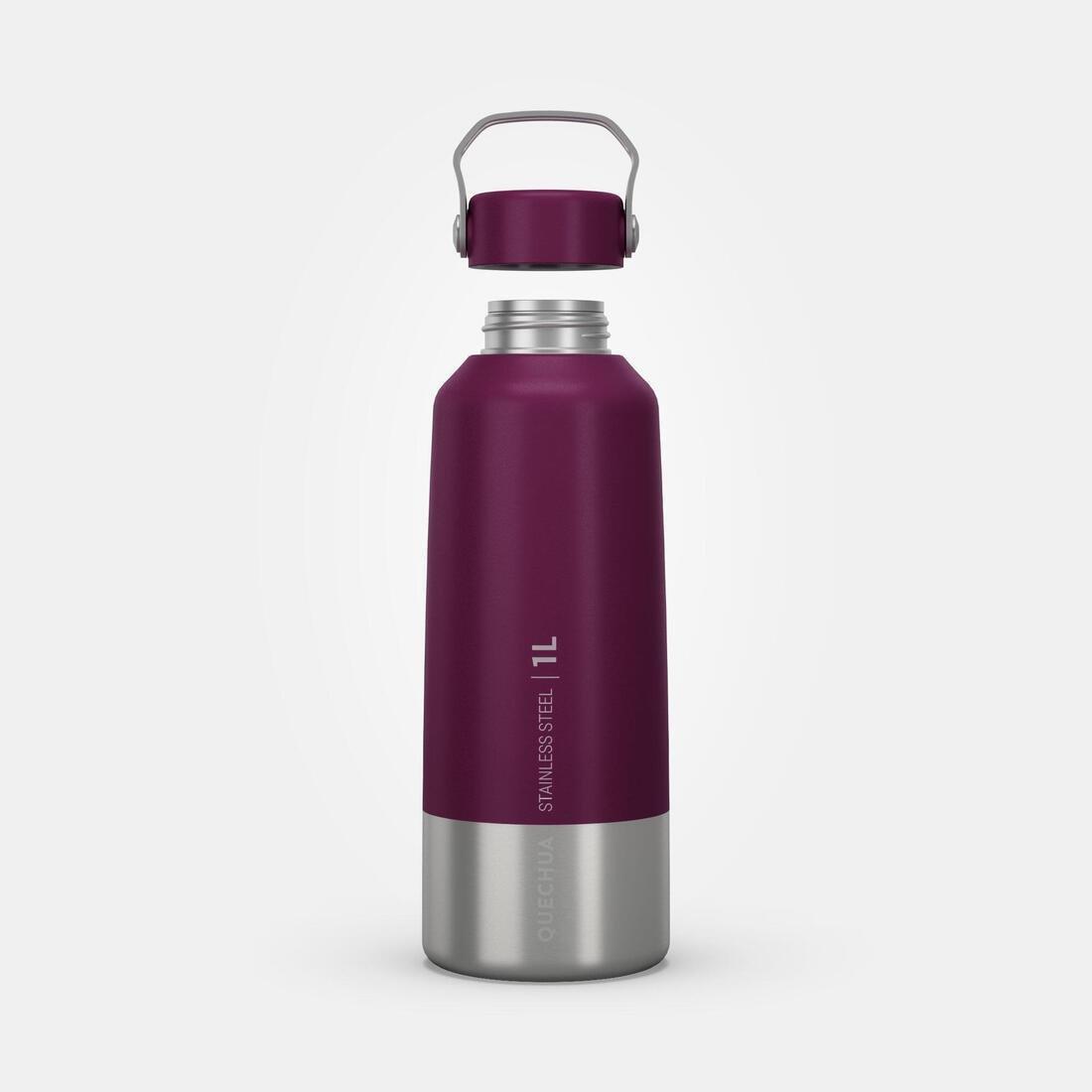 Hiking Stainless Steel Water Bottle With Screw Top - Mh100 1L, White, No Color, large image number 9