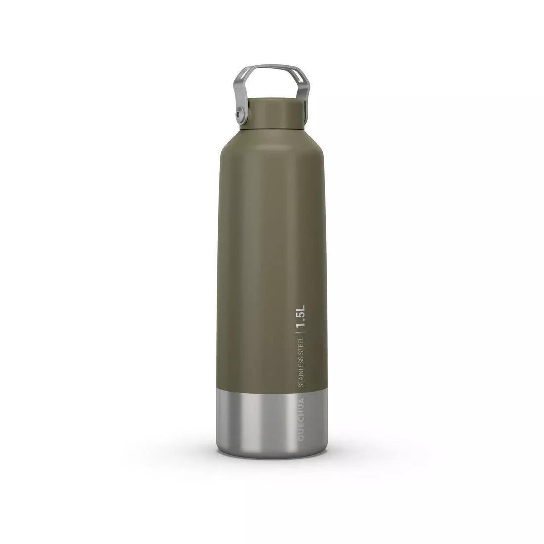 QUECHUA - Stainless Steel Hiking Flask With Screw Cap - Mh100 1.5 L, Khaki