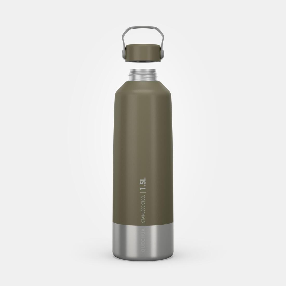 QUECHUA - Stainless Steel Hiking Flask With Screw Cap - Mh100 1.5 L, Khaki