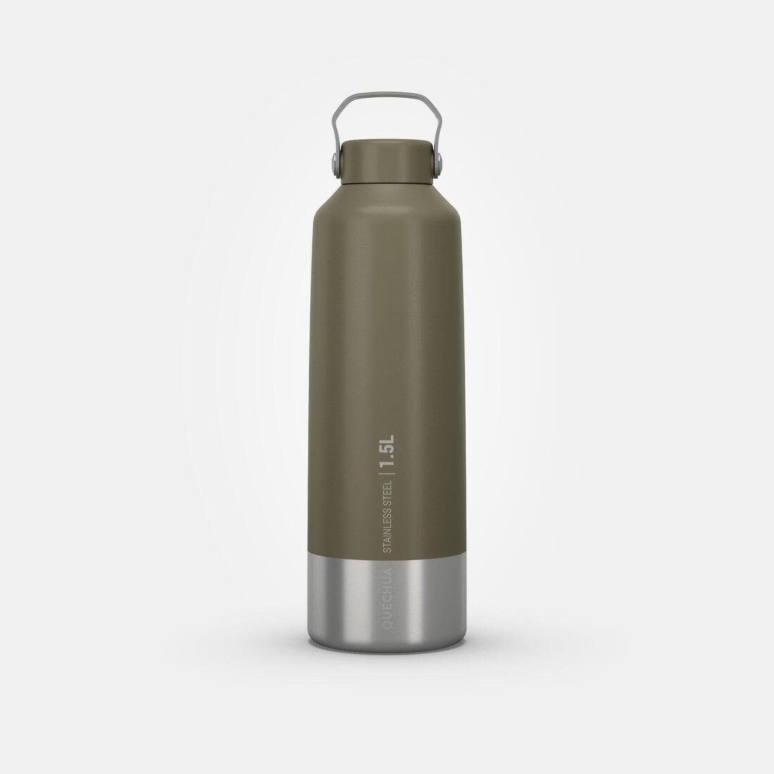 QUECHUA - Stainless Steel Hiking Flask With Screw Cap - Mh100 1.5 L, Khaki