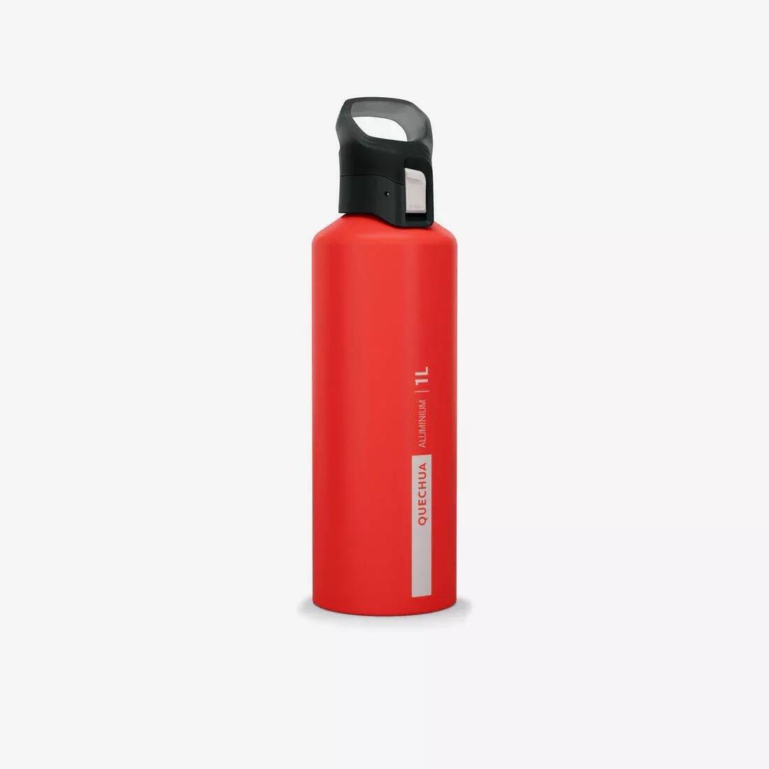 QUECHUA - Hiking Flask Mh500 Quick-Open Cap 1 Litre Aluminium, Red