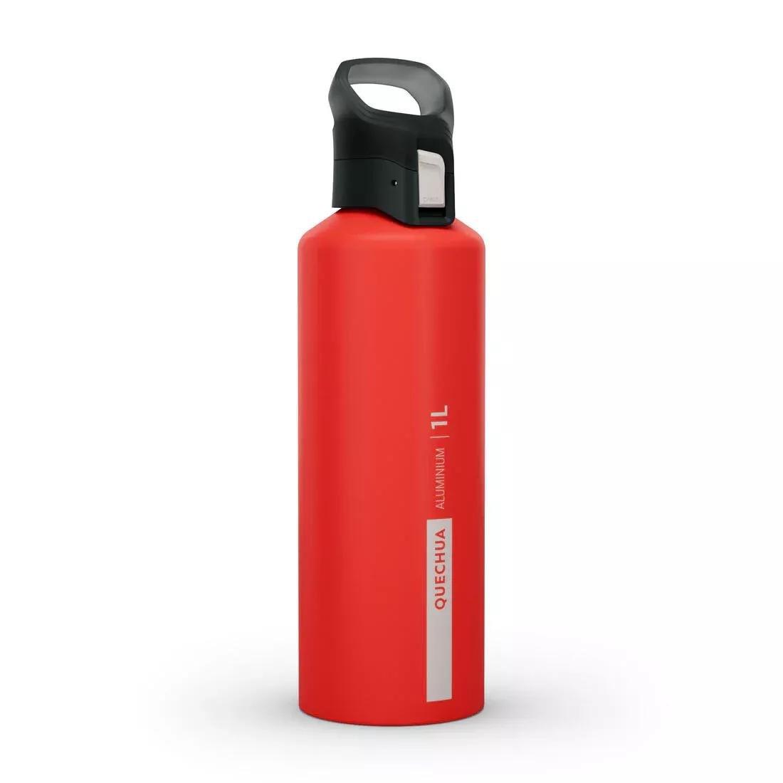 QUECHUA - Hiking Flask Mh500 Quick-Open Cap 1 Litre Aluminium, Red