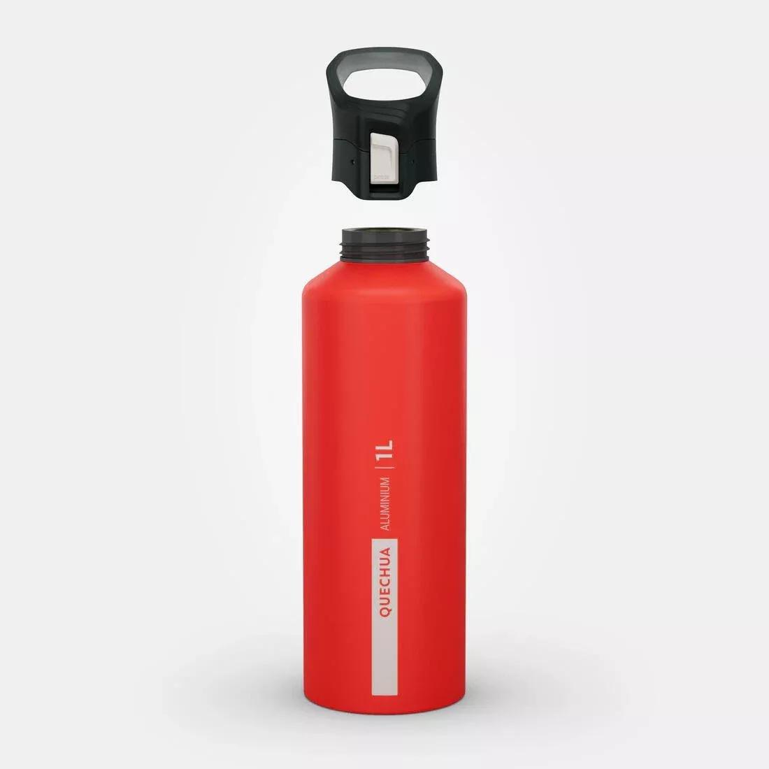 QUECHUA - Hiking Flask Mh500 Quick-Open Cap 1 Litre Aluminium, Red