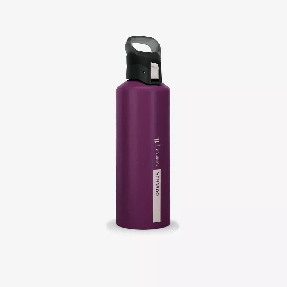 Quick-Open Cap 1 Litre Aluminium Hiking Flask - Mh500, Purple, , medium