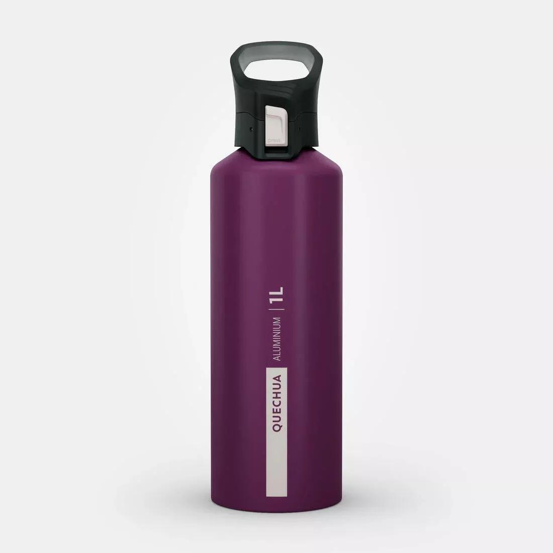 Quick-Open Cap 1 Litre Aluminium Hiking Flask - Mh500, Purple, No Color, large image number 3