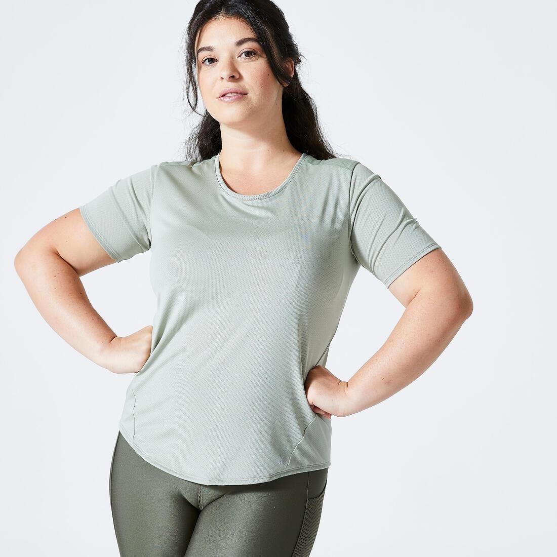 DOMYOS - Fitted Fitness T-Shirt, Verdigris