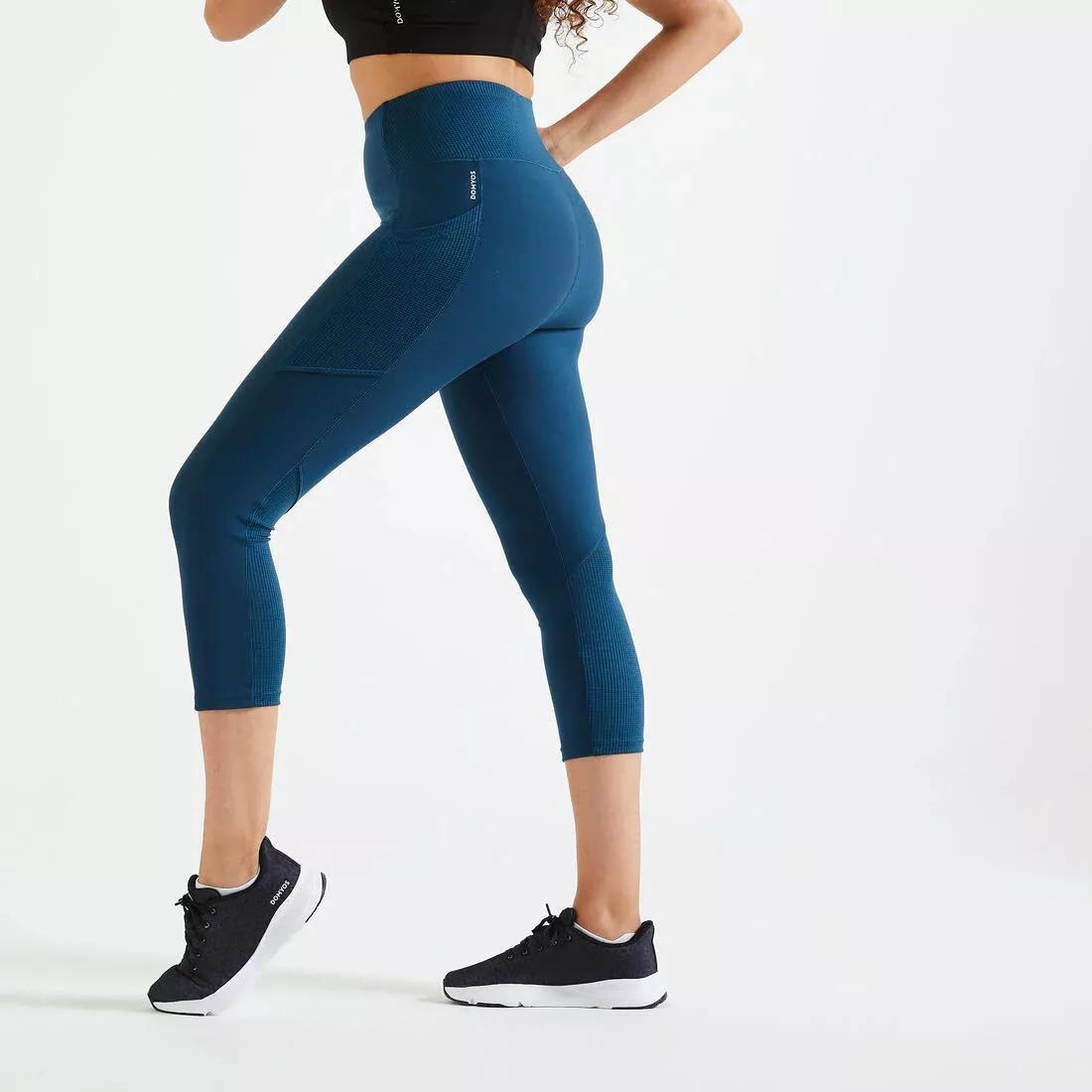 Short Fitness Leggings With Phone Pocket, Dark Petrol Blue, No Color, large image number 0