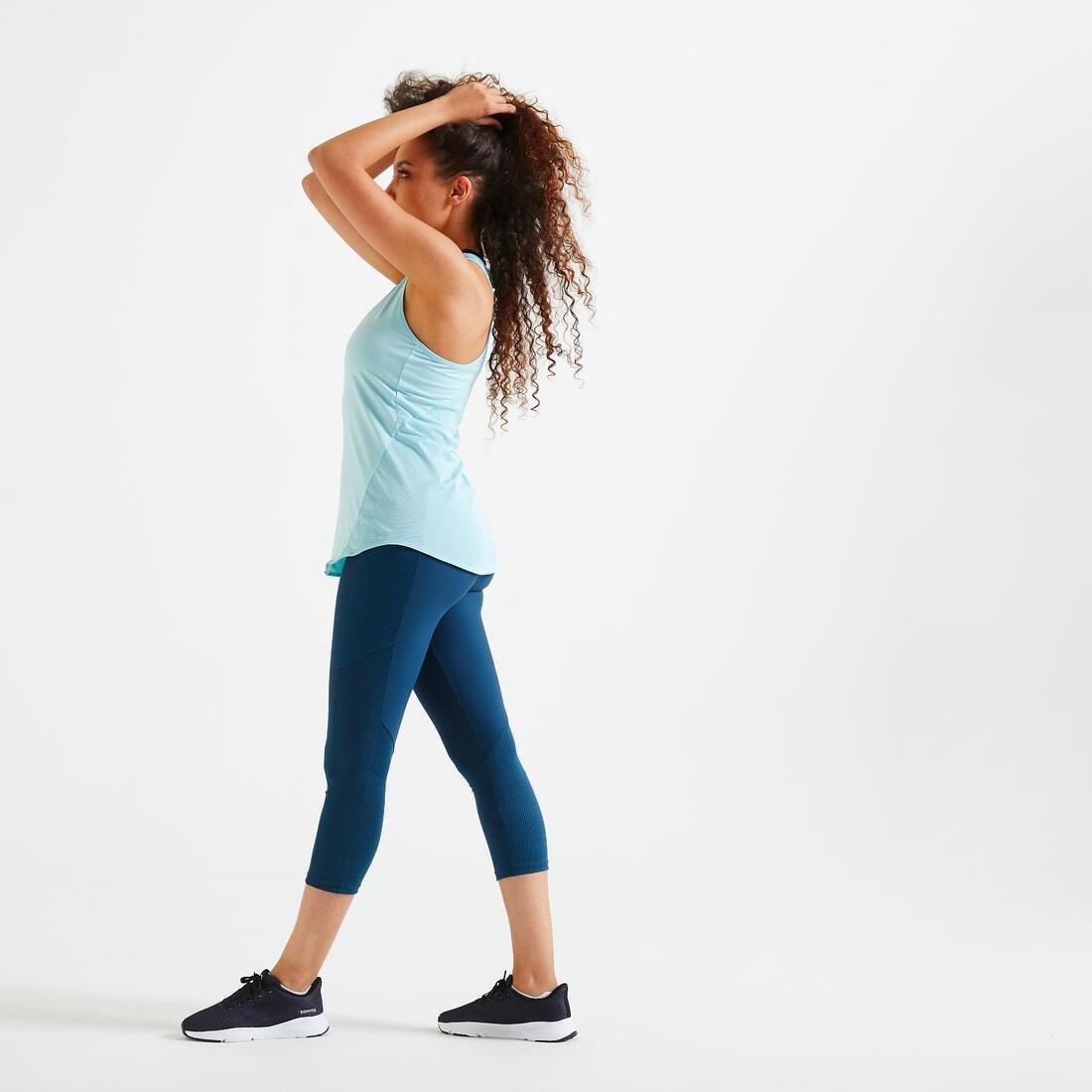 Short Fitness Leggings With Phone Pocket, Dark Petrol Blue, No Color, large image number 1