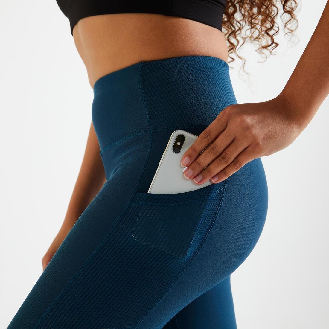 Short Fitness Leggings With Phone Pocket, Dark Petrol Blue, No Color, large image number 4