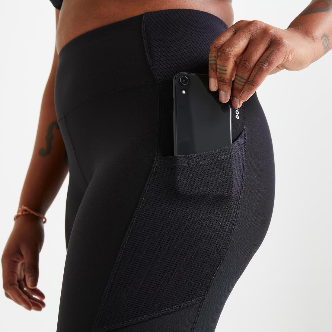 DOMYOS - Women Fitness Cardio Leggings With Phone Pocket, Black