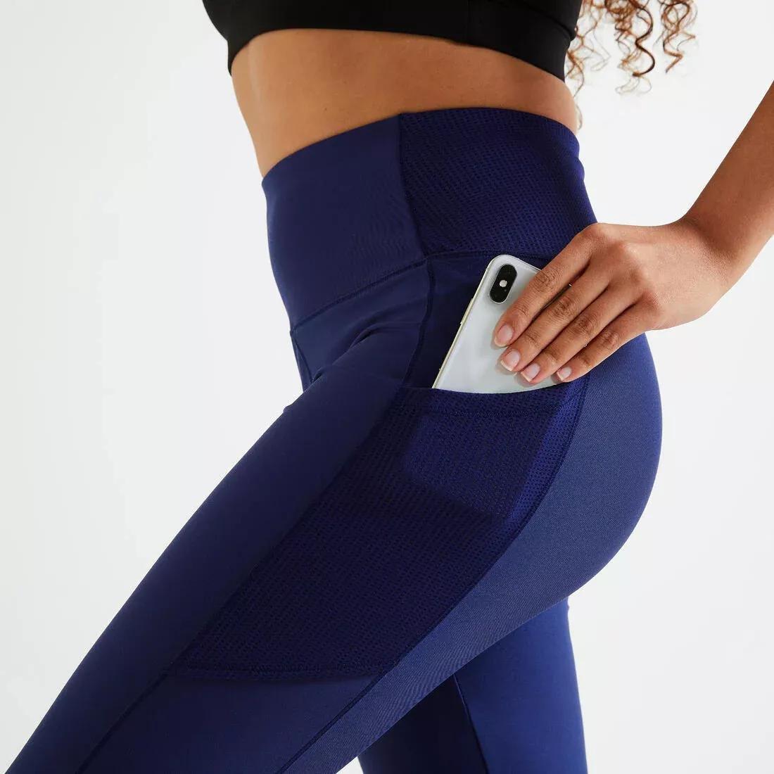 Women Fitness Cardio Leggings With Phone Pocket, Blue, No Color, large image number 12