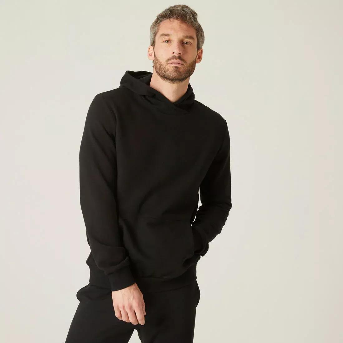Fitness Hoodie With Kangaroo Pocket Pattern, Black, , large image number 0