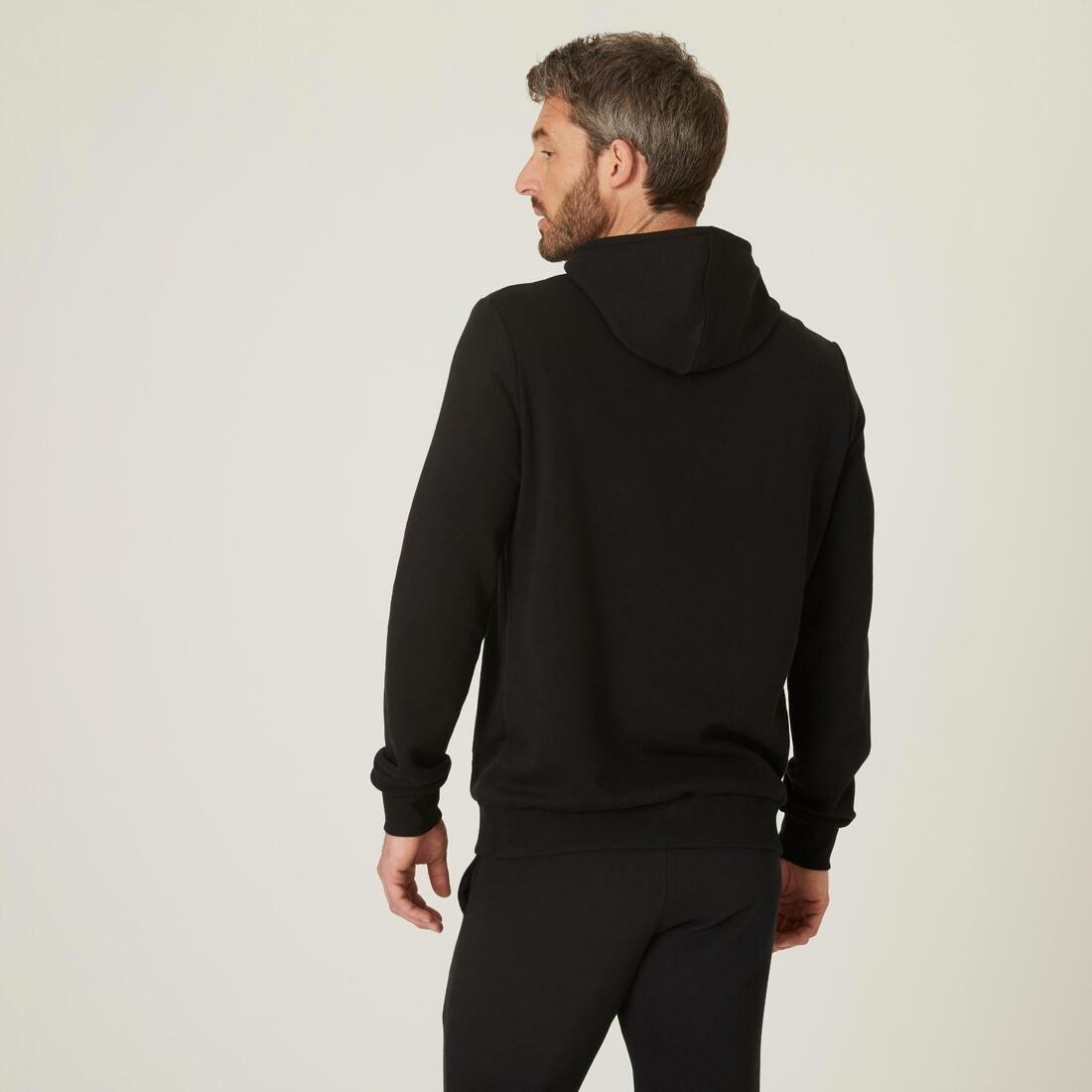 Fitness Hoodie With Kangaroo Pocket Pattern, Black, , large image number 4